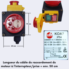 Moteur électrique triphasé CROSSFER 400 V – 5,2 kW avec interrupteur et kit flasque lame